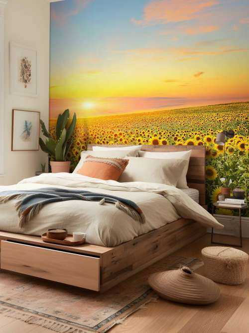Zonnebloemen bij zonsondergang