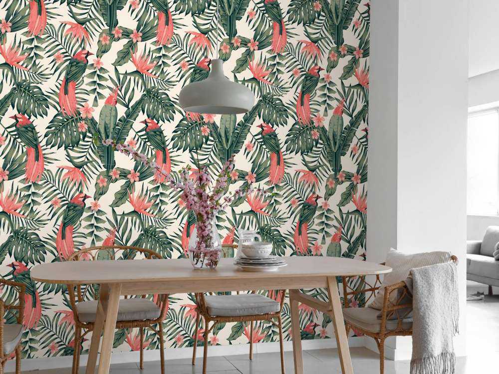 Tropische planten, bloemen en vogels 