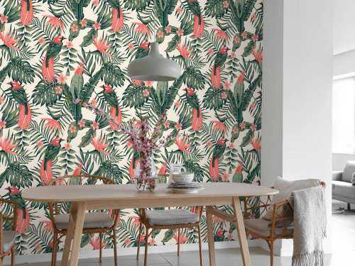 Tropische planten, bloemen en vogels 