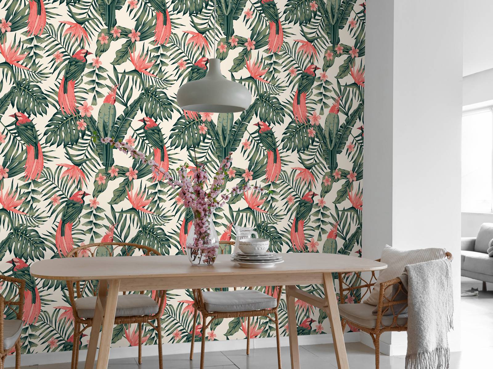 Tropische planten, bloemen en vogels 