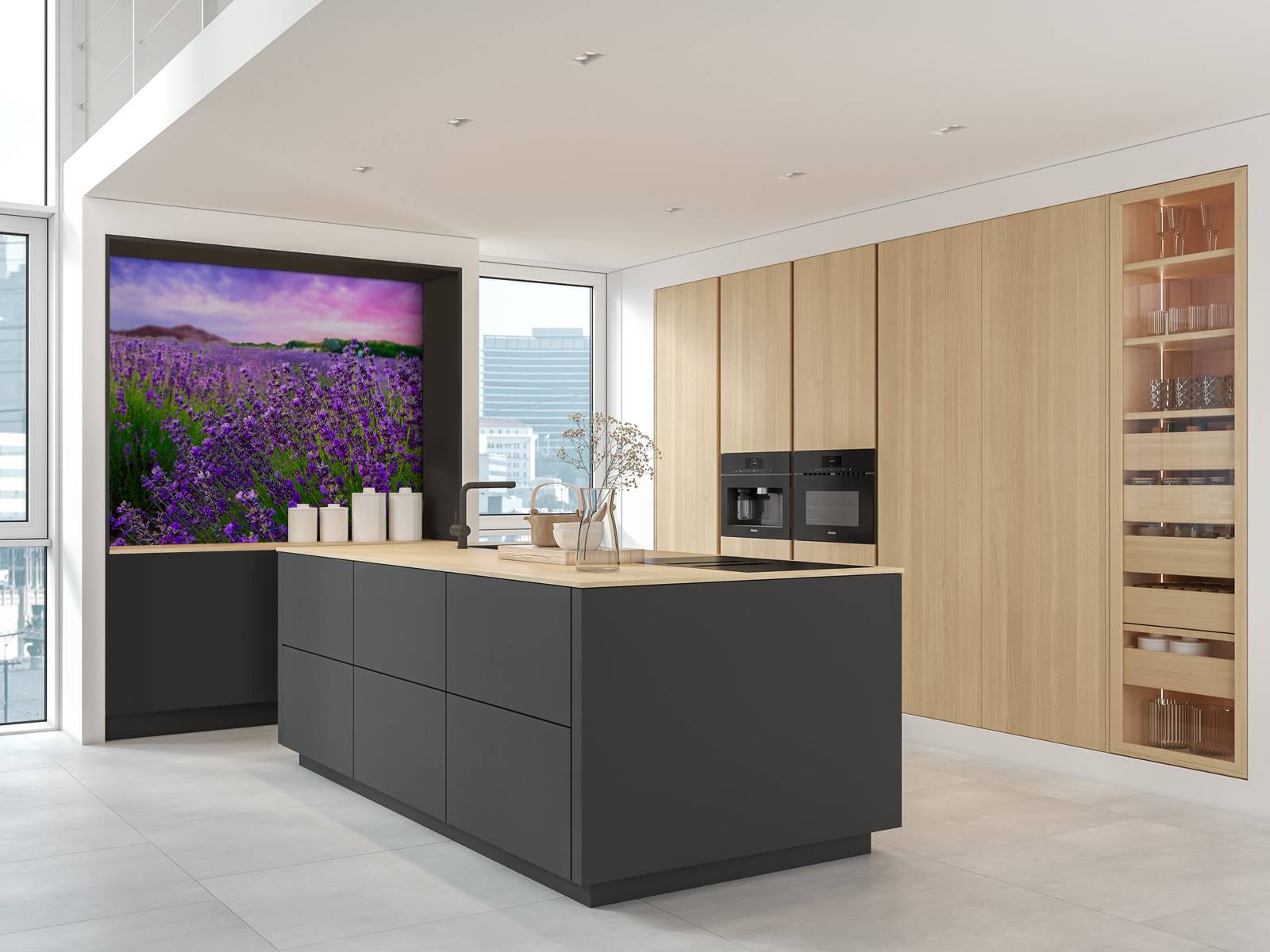 Lavendel met zonsondergang