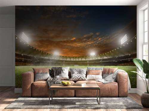 Verlicht voetbalstadion met wolken