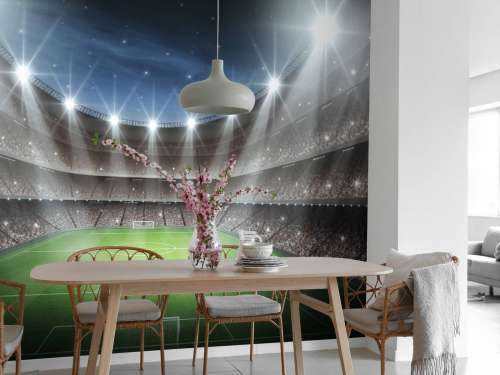 Verlicht voetbalstadion met sterrenhemel