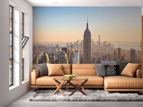 Skyline van New York bij zonsopkomst