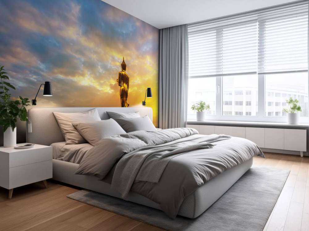 Gouden Boeddha bij zonsondergang