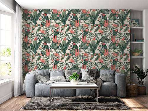 Tropische planten, bloemen en vogels 