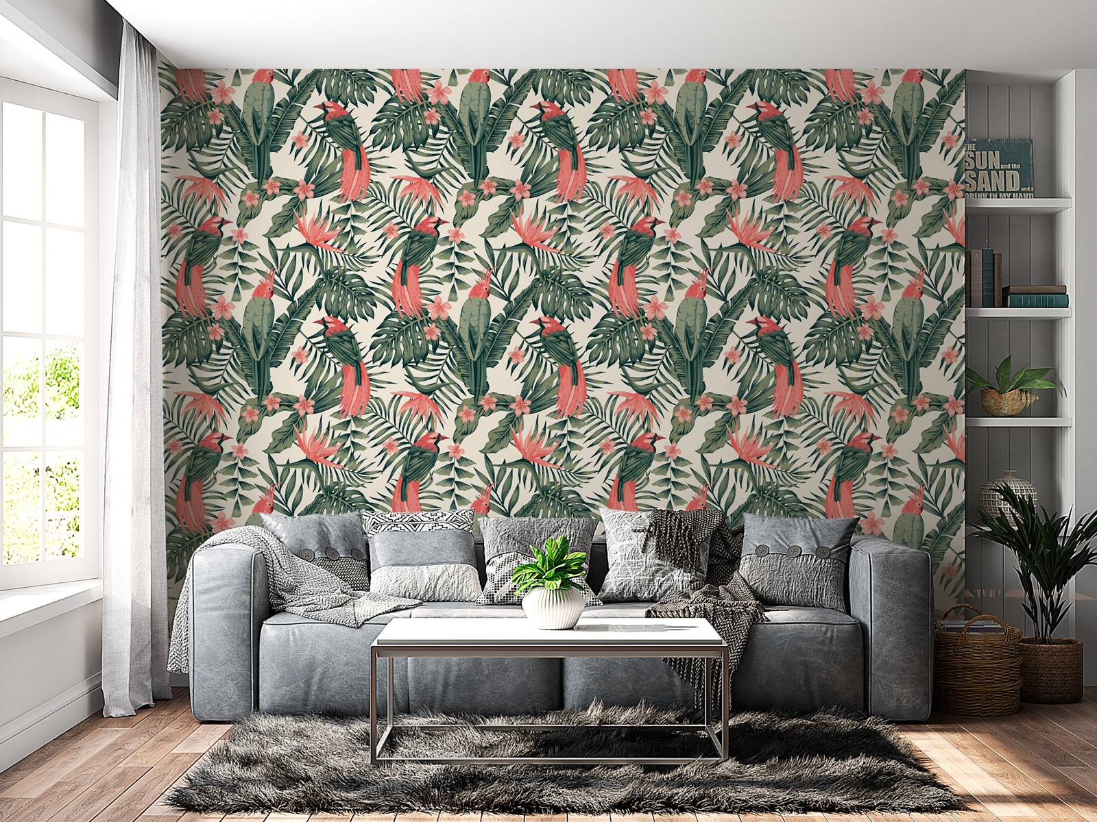 Tropische planten, bloemen en vogels 